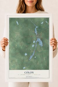 Map of Colon, St. Joseph County, Michigan, 18 x 24 inch print in a white wood frame