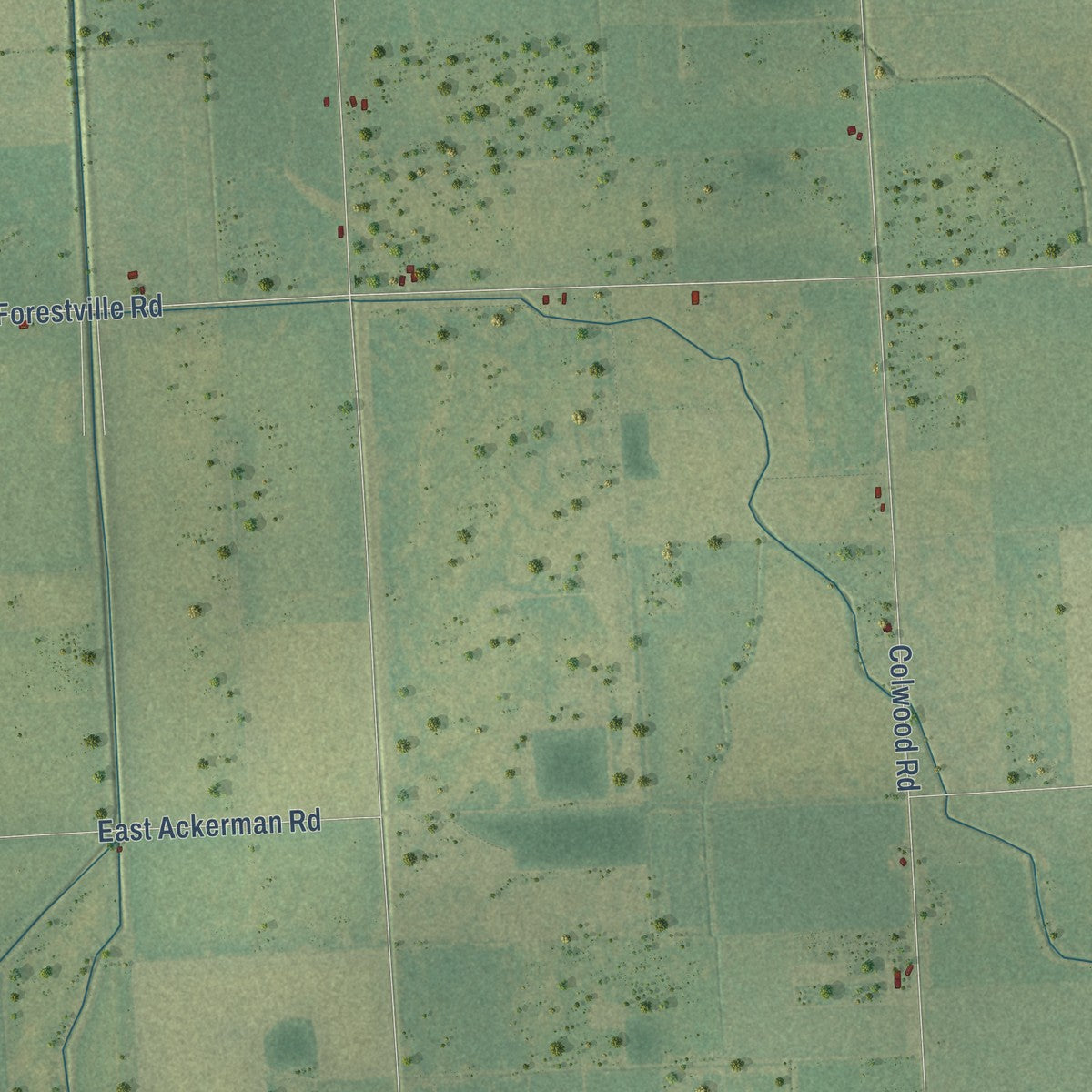 Second close-up of the map of Columbia, Tuscola County, Michigan print showing more streets and buildings