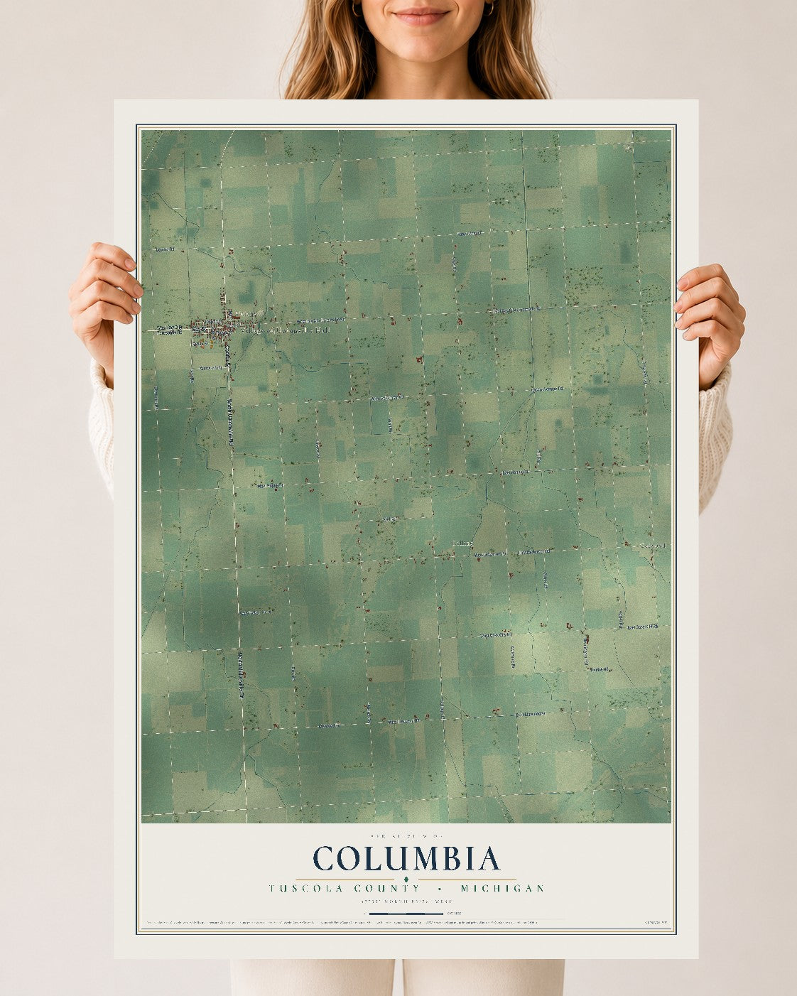 Map of Columbia, Tuscola County, Michigan, 24 x 36 inch unframed archival matte print