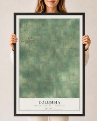 Map of Columbia, Tuscola County, Michigan, 24 x 36 inch print in a black wood frame