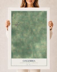 Map of Columbia, Tuscola County, Michigan, 24 x 36 inch print in a white wood frame