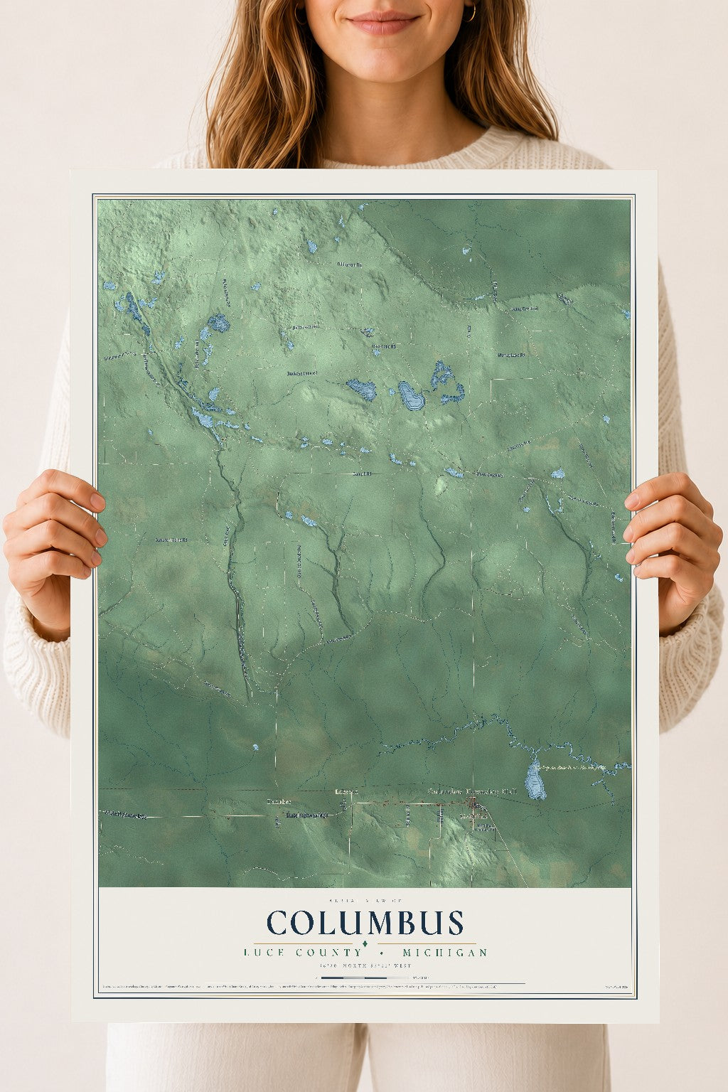 Map of Columbus, Luce County, Michigan, 18 x 24 inch unframed archival matte print