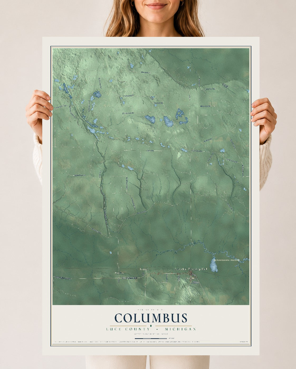 Map of Columbus, Luce County, Michigan, 24 x 36 inch unframed archival matte print