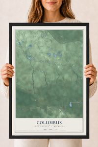 Map of Columbus, Luce County, Michigan, 18 x 24 inch print in a black wood frame