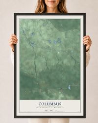 Map of Columbus, Luce County, Michigan, 24 x 36 inch print in a black wood frame
