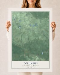 Map of Columbus, Luce County, Michigan, 24 x 36 inch print in a white wood frame