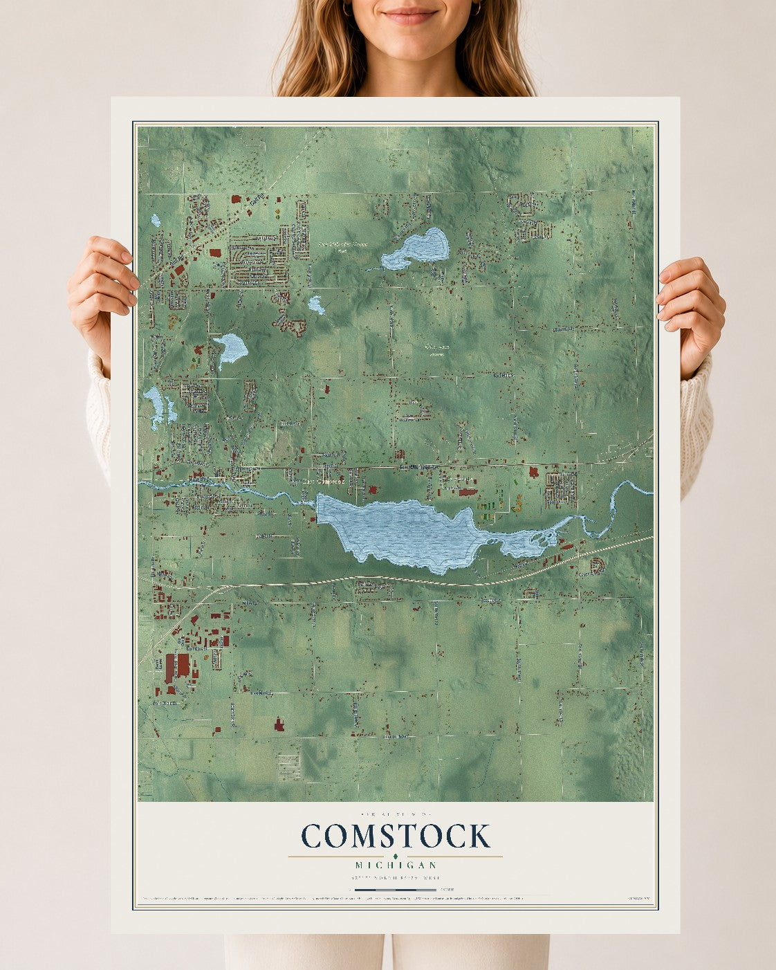 Map of Comstock, Michigan, 24 x 36 inch unframed archival matte print