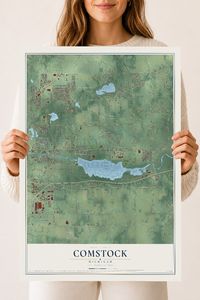 Map of Comstock, Michigan, 18 x 24 inch unframed archival matte print