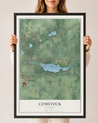 Map of Comstock, Michigan, 24 x 36 inch print in a black wood frame