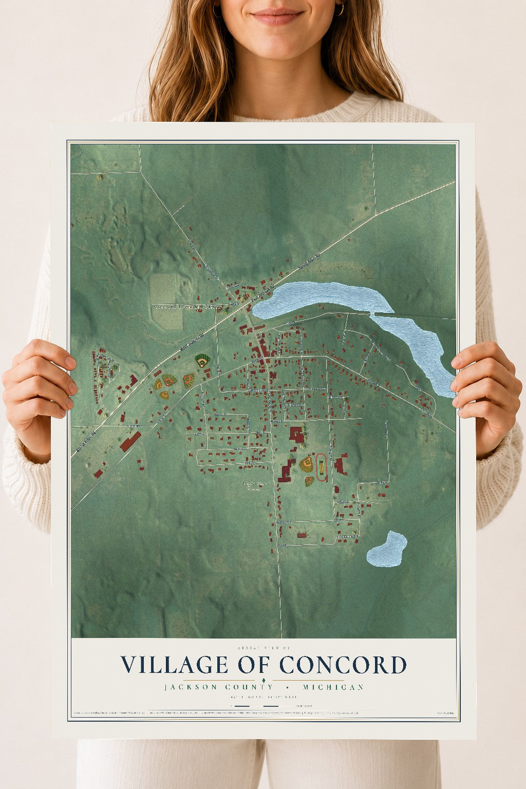 Map of Concord, Michigan, 18 x 24 inch unframed archival matte print