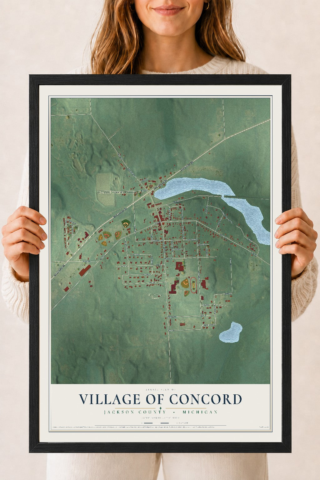 Map of Concord, Michigan, 18 x 24 inch print in a black wood frame