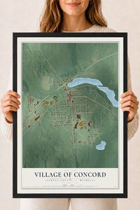 Map of Concord, Michigan, 18 x 24 inch print in a black wood frame