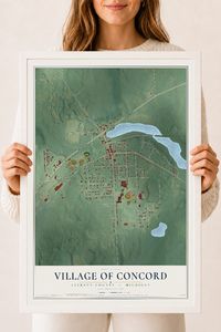 Map of Concord, Michigan, 18 x 24 inch print in a white wood frame