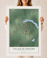 Map of Concord, Michigan, 24 x 36 inch print in a white wood frame