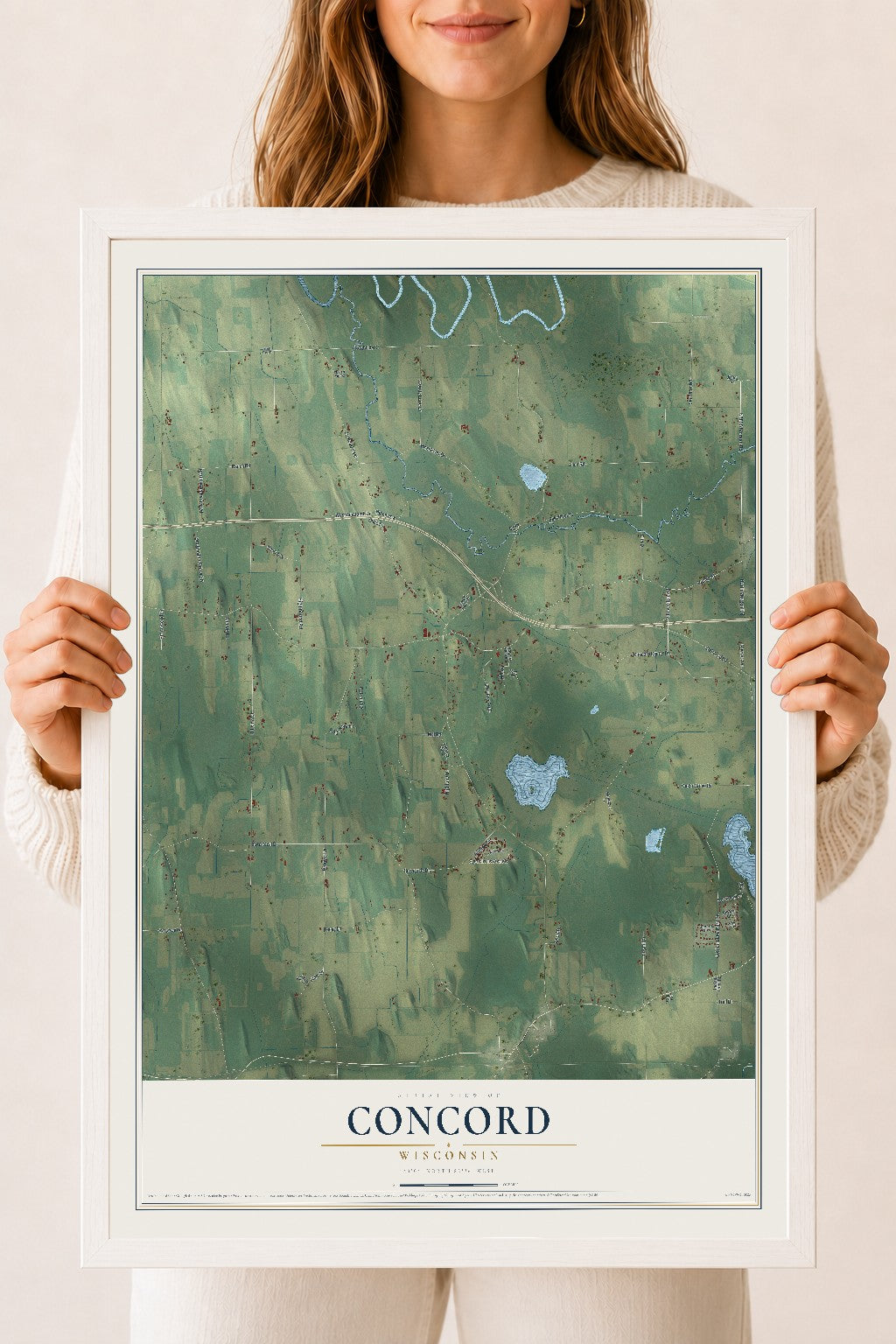 Map of Concord, Wisconsin, 18 x 24 inch print in a white wood frame