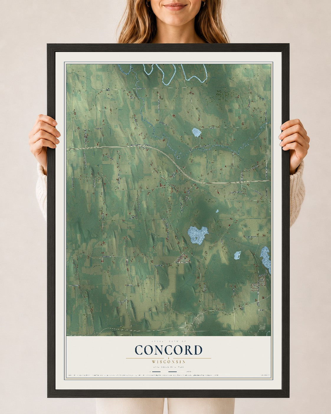 Map of Concord, Wisconsin, 24 x 36 inch print in a black wood frame