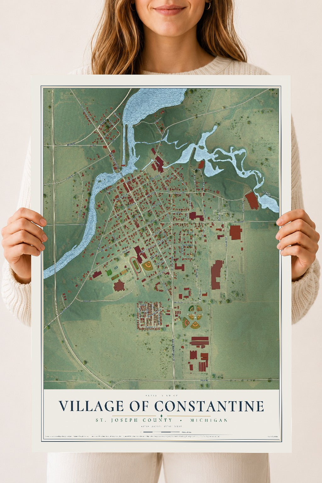 Map of Constantine, Michigan, 18 x 24 inch unframed archival matte print