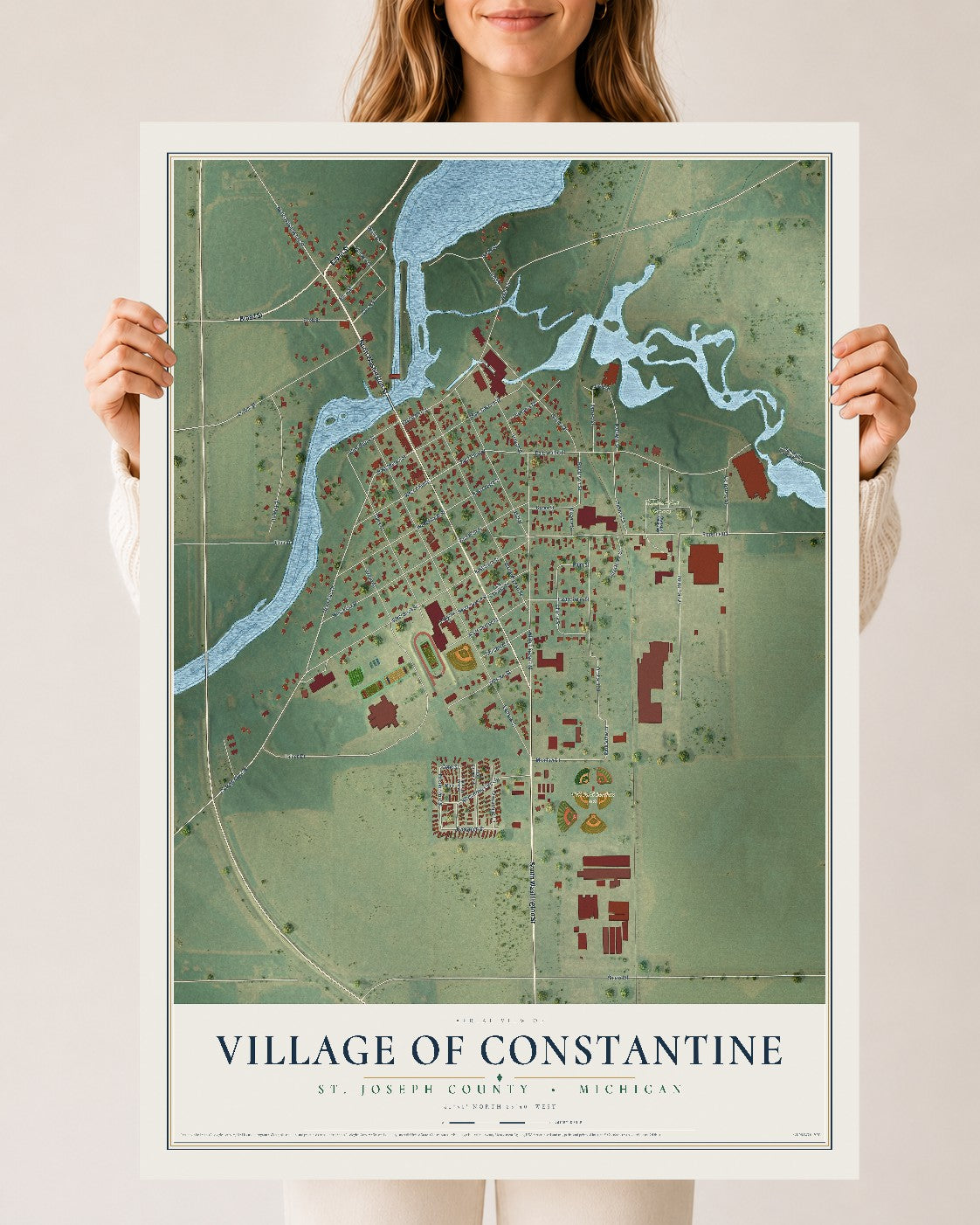 Map of Constantine, Michigan, 24 x 36 inch unframed archival matte print