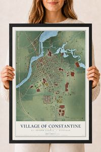 Map of Constantine, Michigan, 18 x 24 inch print in a black wood frame