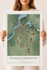 Map of Constantine, Michigan, 18 x 24 inch print in a white wood frame
