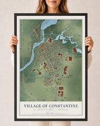 Map of Constantine, Michigan, 24 x 36 inch print in a black wood frame