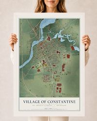 Map of Constantine, Michigan, 24 x 36 inch print in a white wood frame
