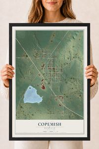 Map of Copemish, Michigan, 18 x 24 inch print in a black wood frame