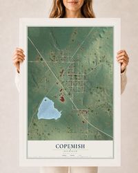 Map of Copemish, Michigan, 24 x 36 inch print in a white wood frame