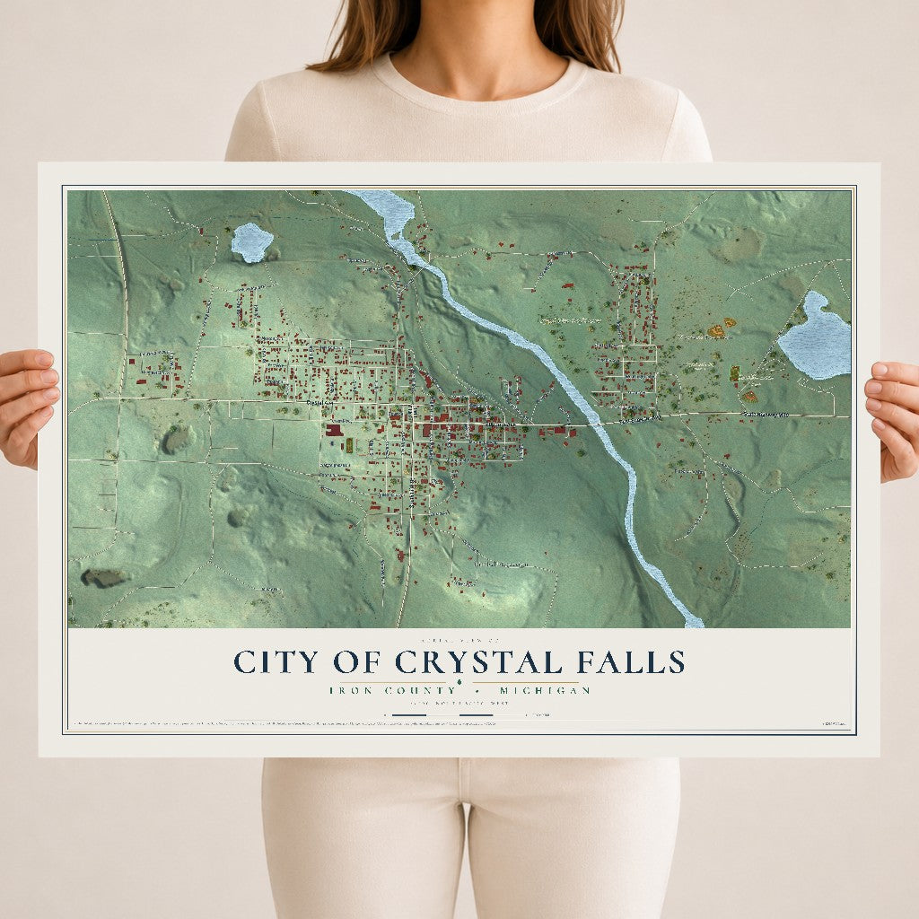 Map of Crystal Falls, Michigan, 18 x 24 inch unframed archival matte print