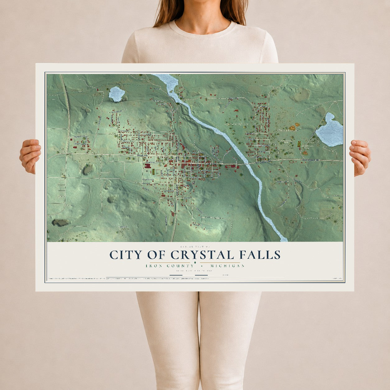 Map of Crystal Falls, Michigan, 24 x 36 inch unframed archival matte print