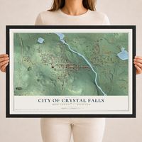 Map of Crystal Falls, Michigan, 18 x 24 inch print in a black wood frame
