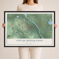 Map of Crystal Falls, Michigan, 24 x 36 inch print in a black wood frame