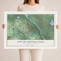 Map of Crystal Falls, Michigan, 24 x 36 inch print in a white wood frame
