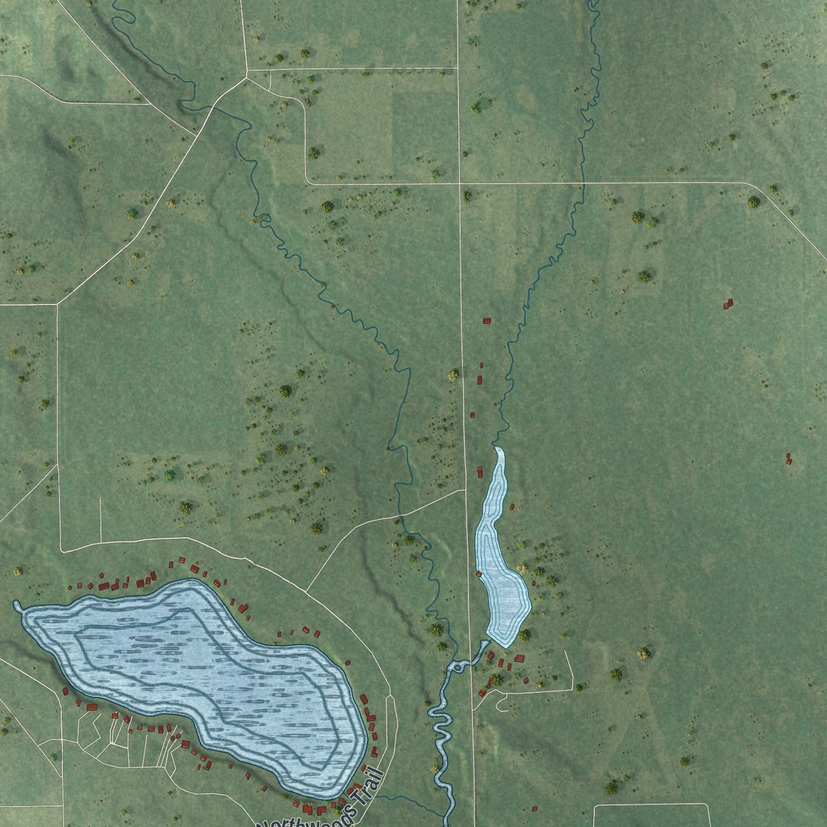 Second close-up of the map of Crystal Lake, Marquette County, Wisconsin print showing more streets and buildings