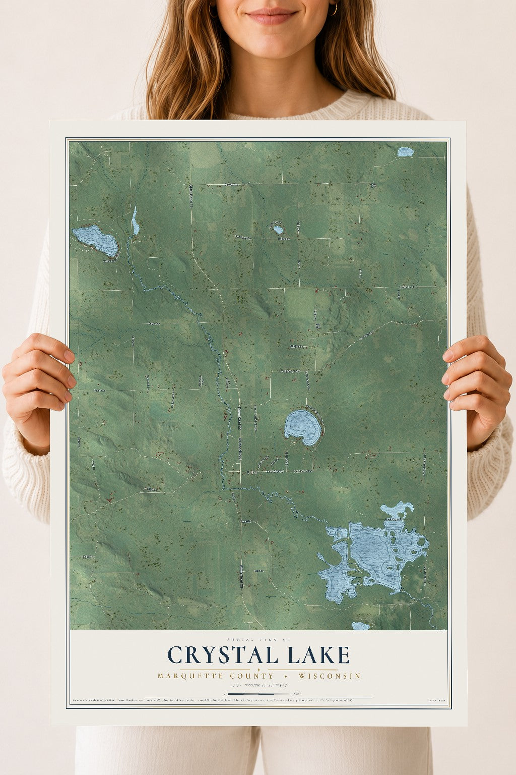 Map of Crystal Lake, Marquette County, Wisconsin, 18 x 24 inch unframed archival matte print