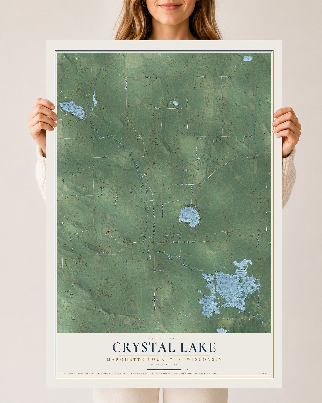 Map of Crystal Lake, Marquette County, Wisconsin, 24 x 36 inch unframed archival matte print