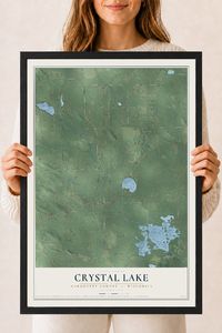 Map of Crystal Lake, Marquette County, Wisconsin, 18 x 24 inch print in a black wood frame
