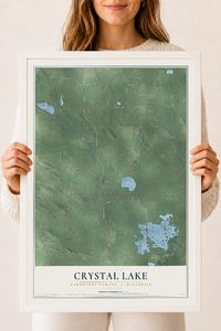 Map of Crystal Lake, Marquette County, Wisconsin, 18 x 24 inch print in a white wood frame