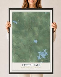Map of Crystal Lake, Marquette County, Wisconsin, 24 x 36 inch print in a black wood frame