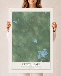 Map of Crystal Lake, Marquette County, Wisconsin, 24 x 36 inch print in a white wood frame