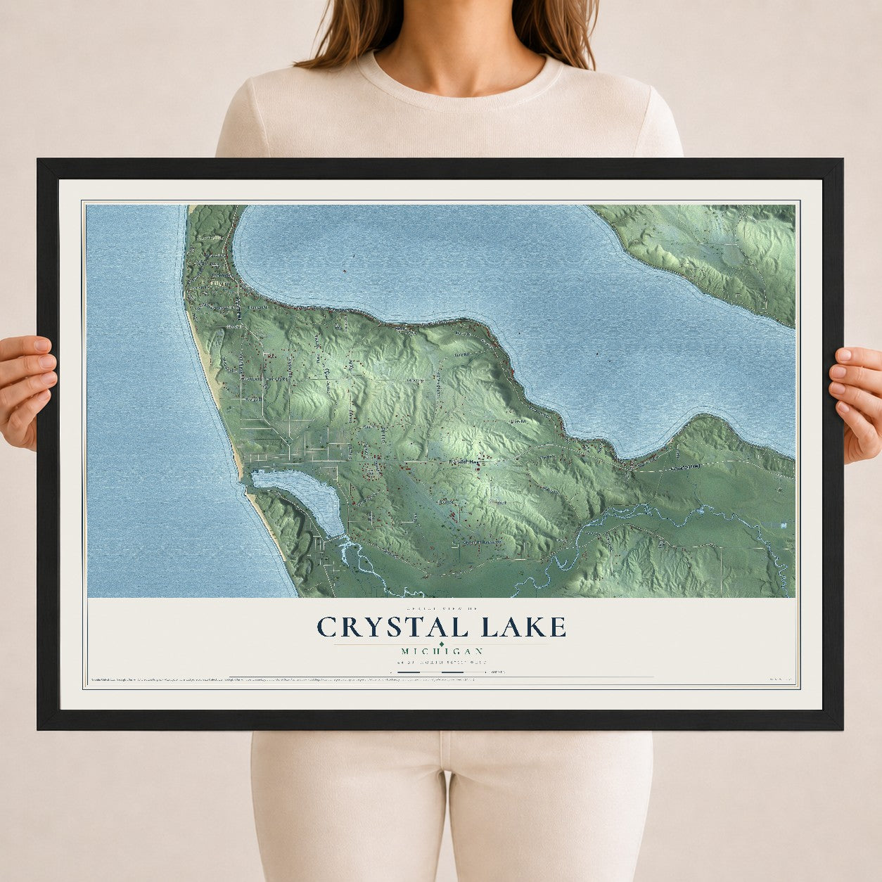 Map of Crystal Lake, Michigan, 18 x 24 inch print in a black wood frame