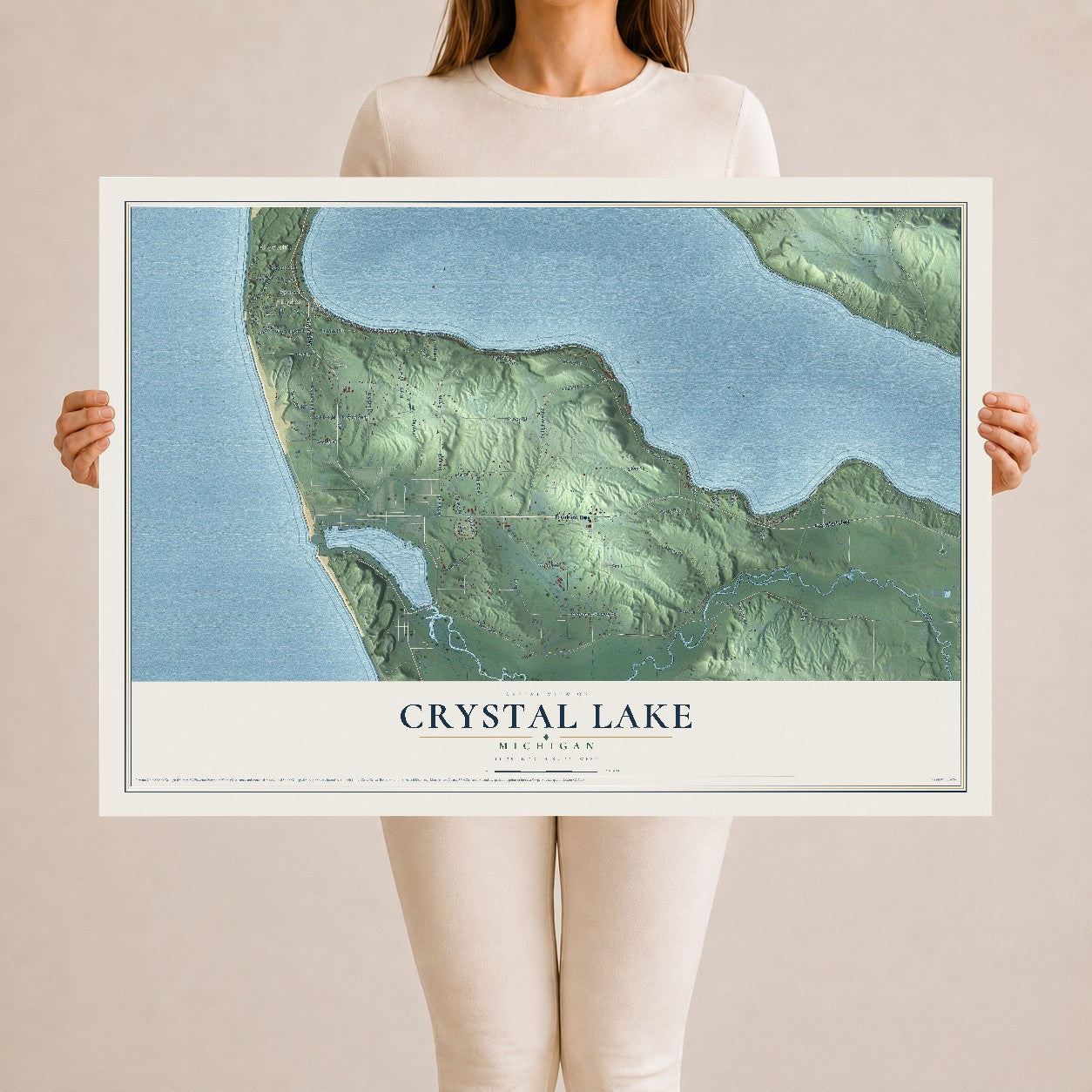 Map of Crystal Lake, Michigan, 24 x 36 inch unframed archival matte print