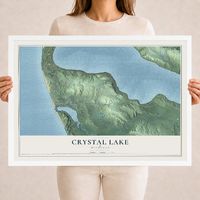 Map of Crystal Lake, Michigan, 18 x 24 inch print in a white wood frame