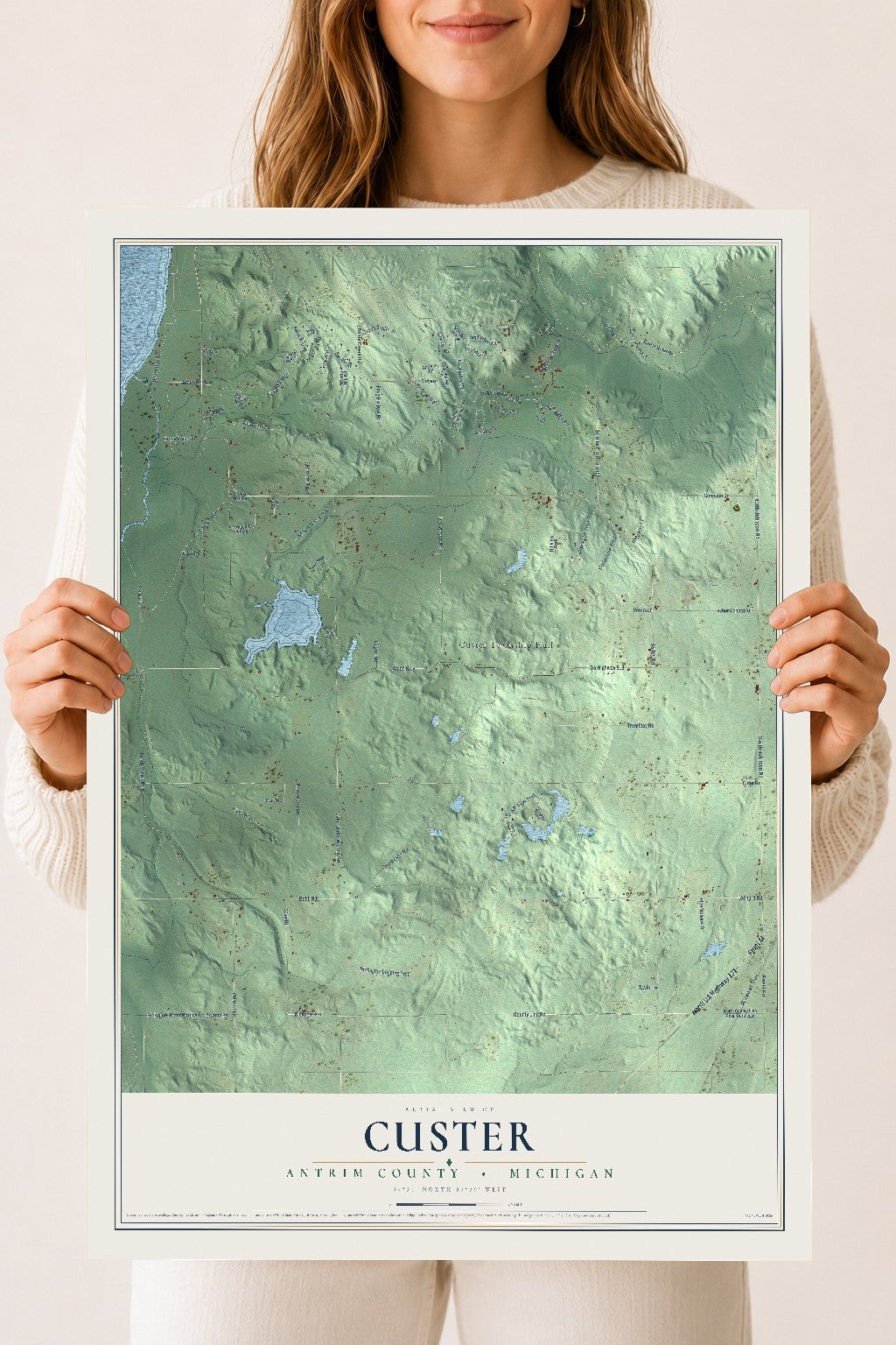 Map of Custer, Antrim County, Michigan, 18 x 24 inch unframed archival matte print
