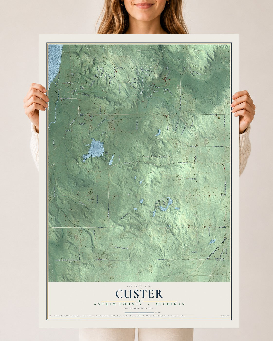 Map of Custer, Antrim County, Michigan, 24 x 36 inch unframed archival matte print