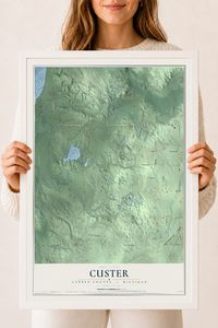 Map of Custer, Antrim County, Michigan, 18 x 24 inch print in a white wood frame