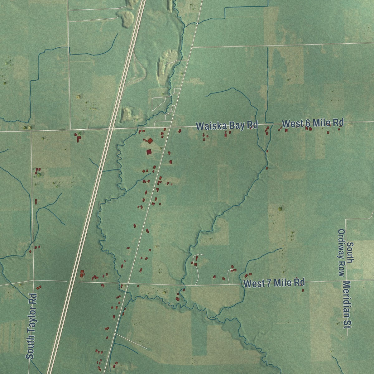 Second close-up of the map of Dafter, Michigan print showing more streets and buildings