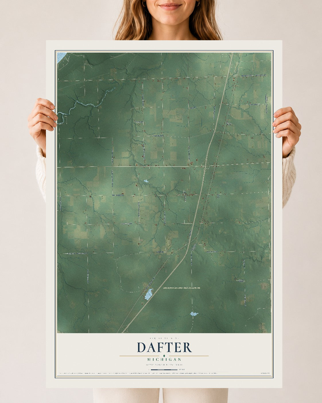 Map of Dafter, Michigan, 24 x 36 inch unframed archival matte print