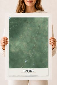 Map of Dafter, Michigan, 18 x 24 inch print in a white wood frame