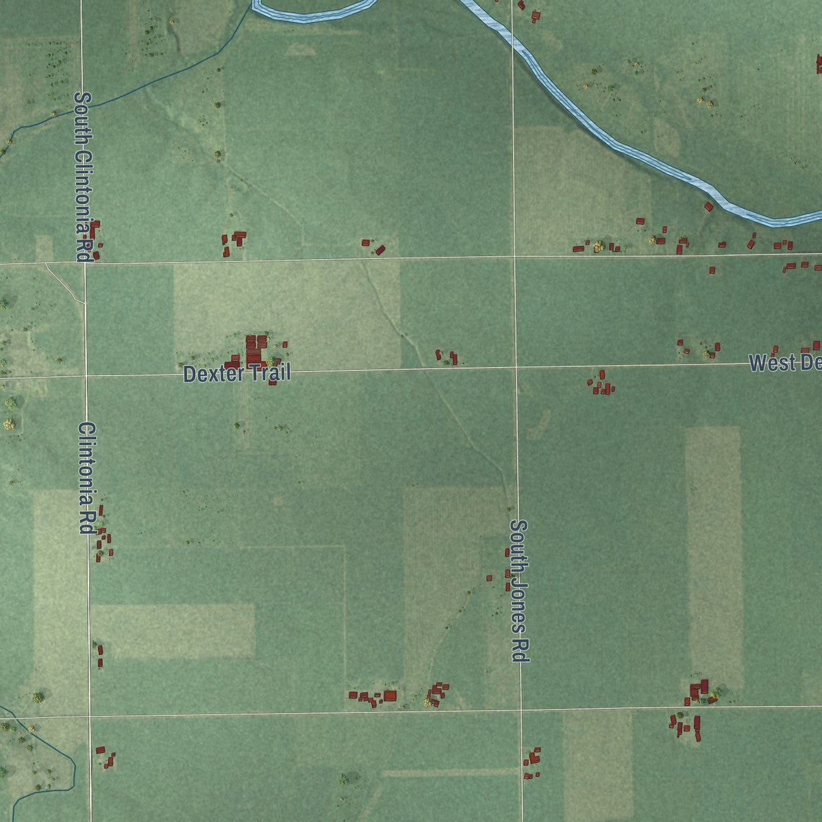 Second close-up of the map of Dallas, Michigan print showing more streets and buildings